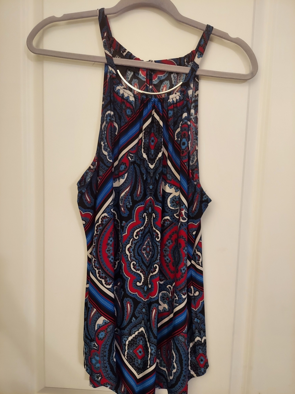 INC International Concepts Blue and Red Paisley Halter Tank Top. XL.